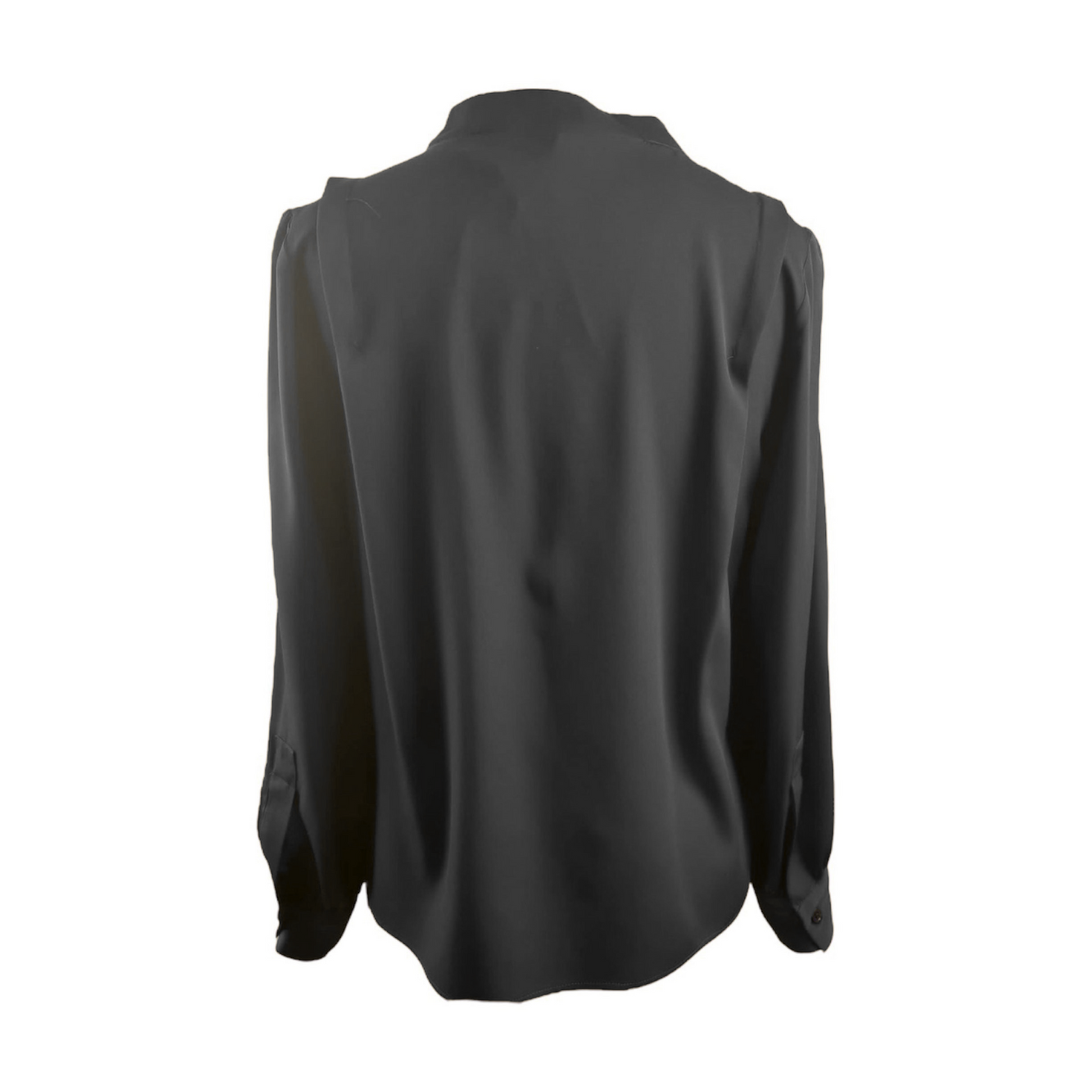 Back of black silk blouse