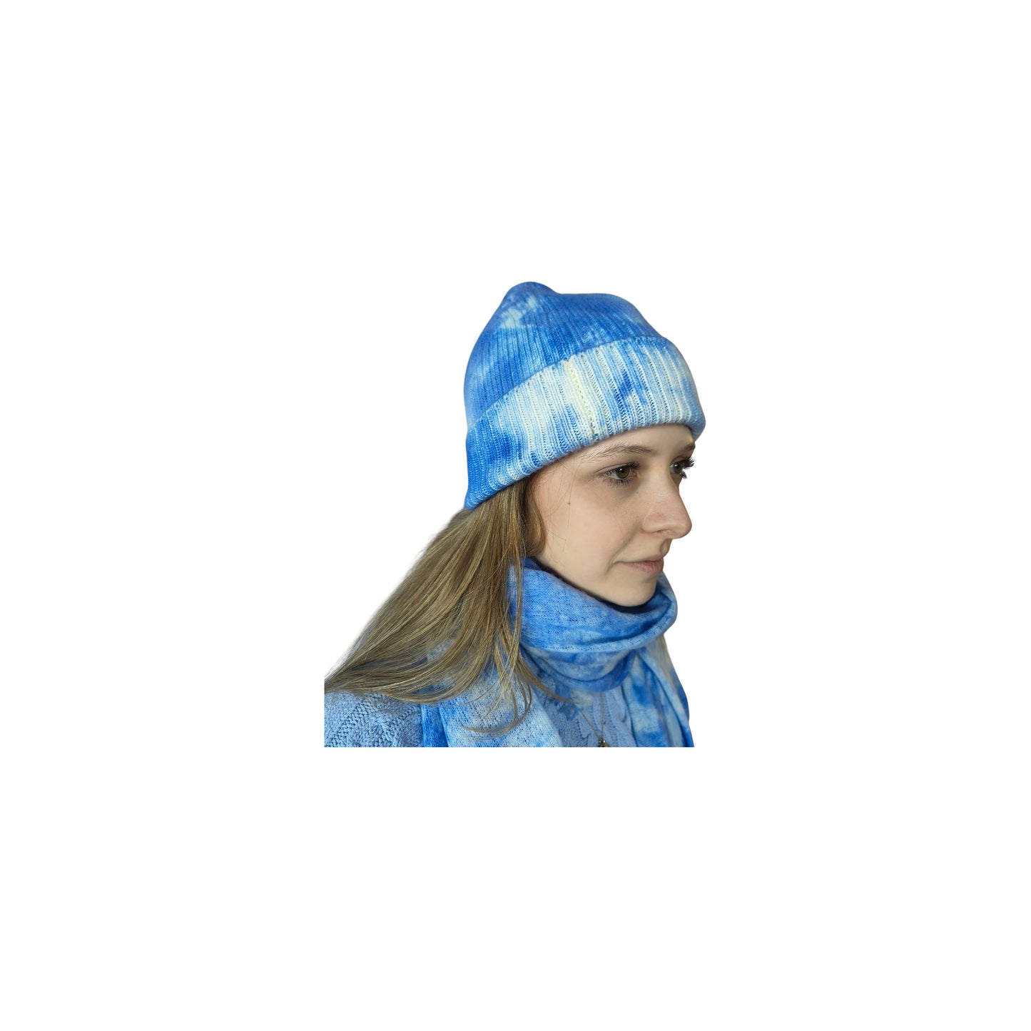 Ice Dyed Cashmere Hat - Baby Blue White