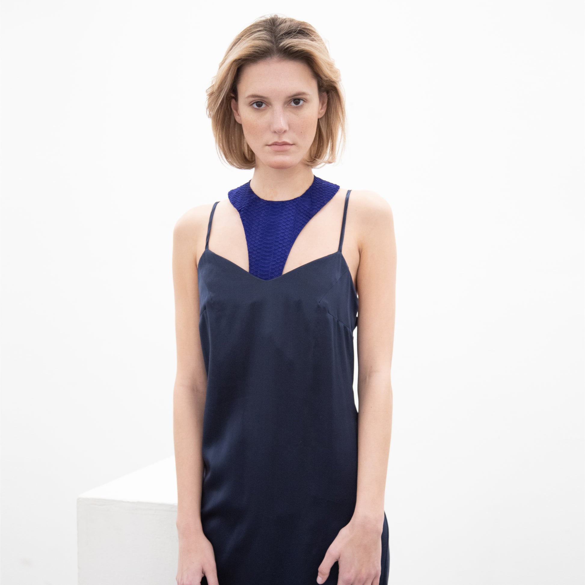 Double layer blue navy Silk dress