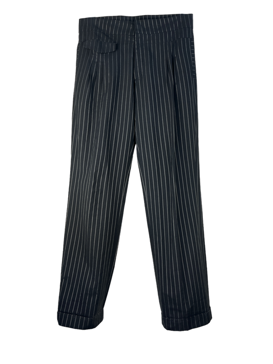 Black pants with folded legs in black and white striped color