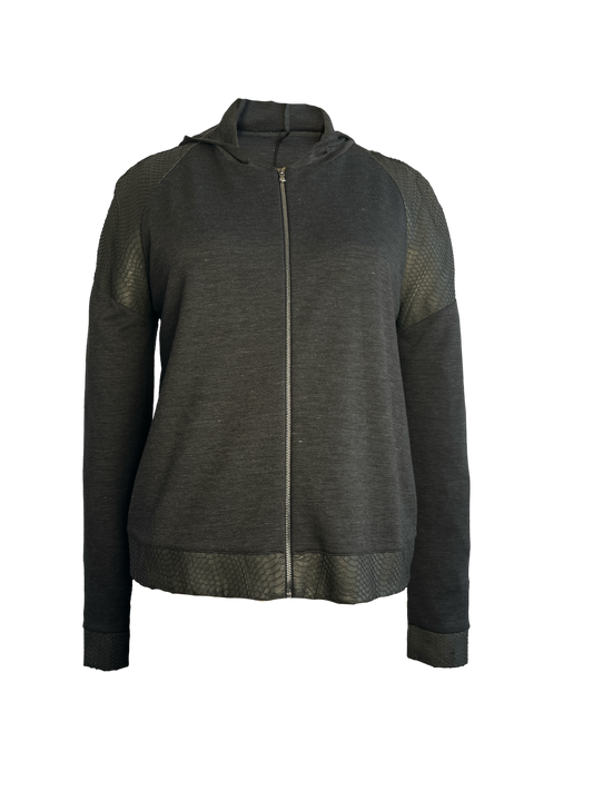 Trimmed hoodie with silver zipper