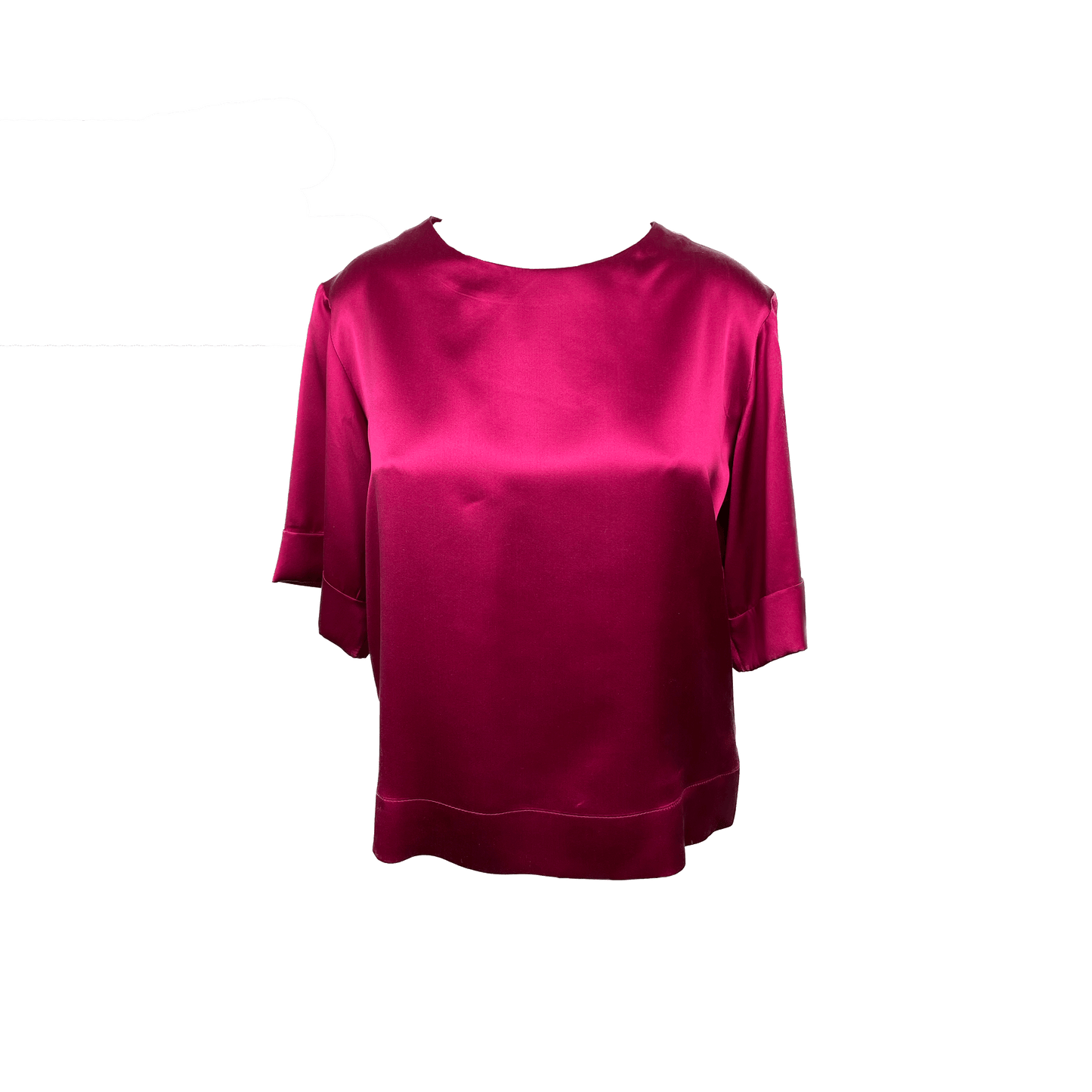 Fuchsia silk top in boxy cut with folded sleeves