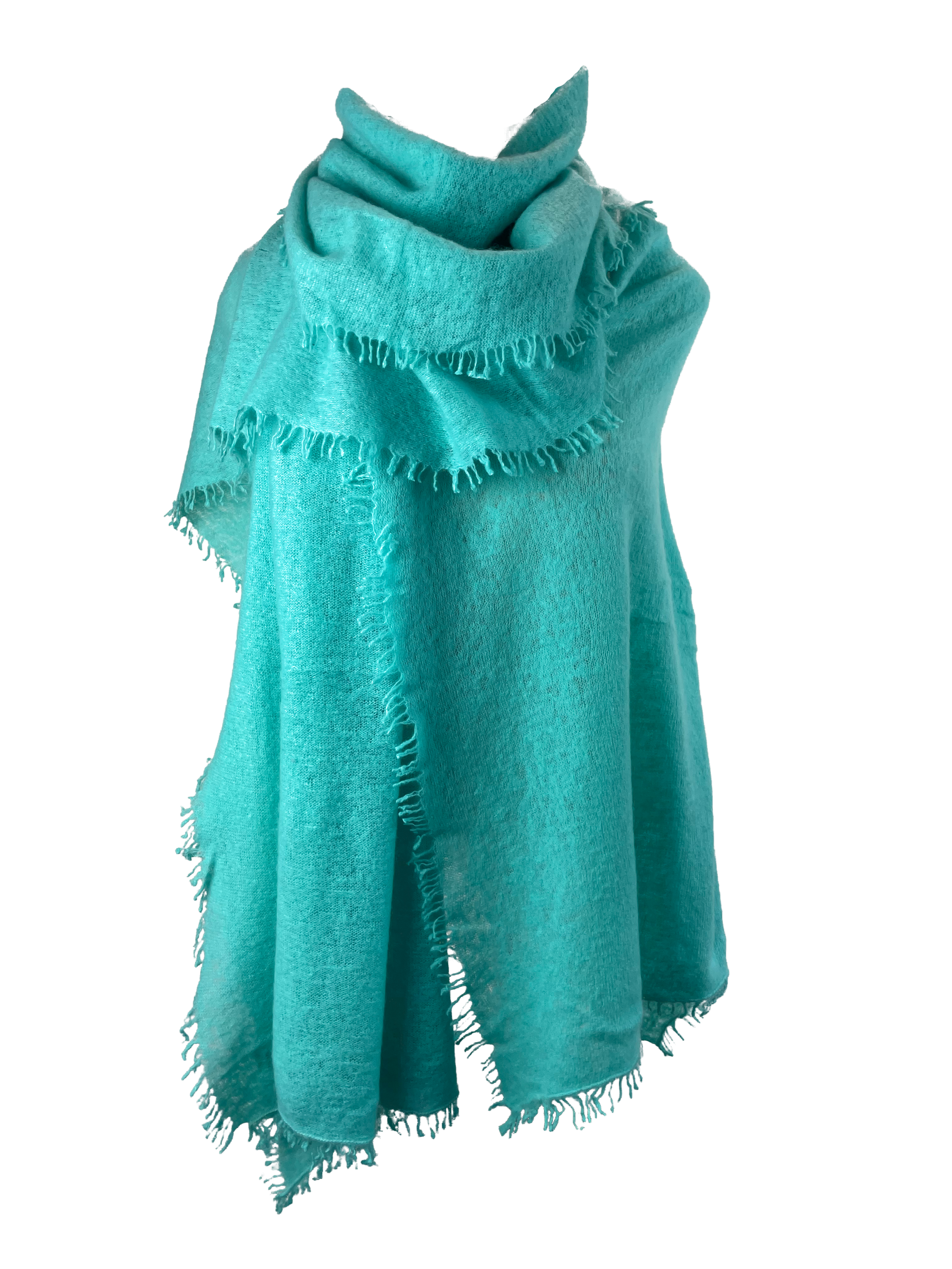 Wrapped cashmere fringed scarf in vivid blue