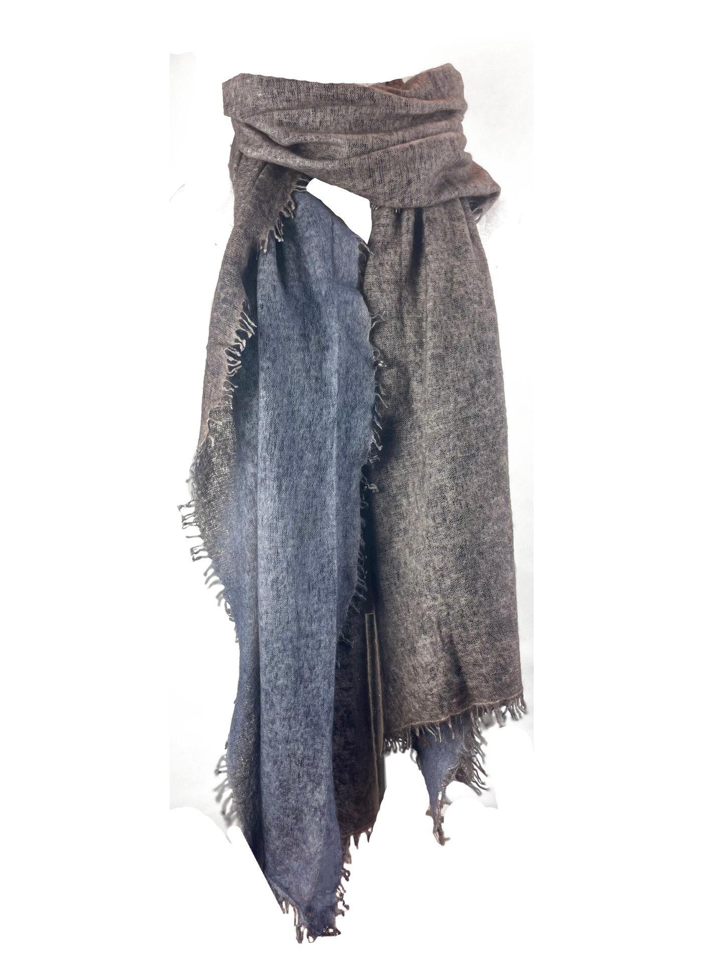 Wrapped cashmere fringed scarf in gray