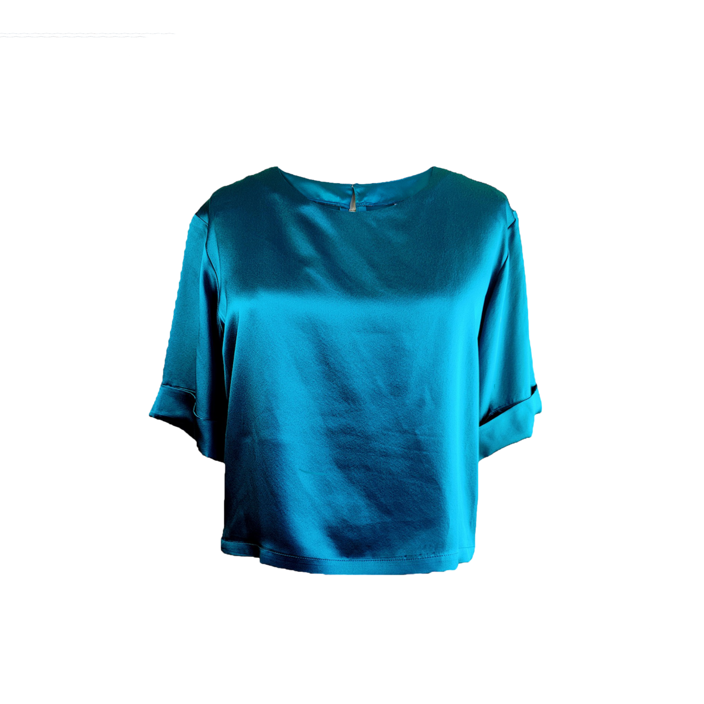 Silk boxy top with folded sleeves in light blue