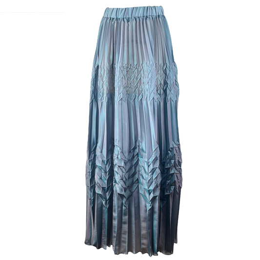 Periwinkle blue maxi skirt with sharp knife pleating and elastic waist 