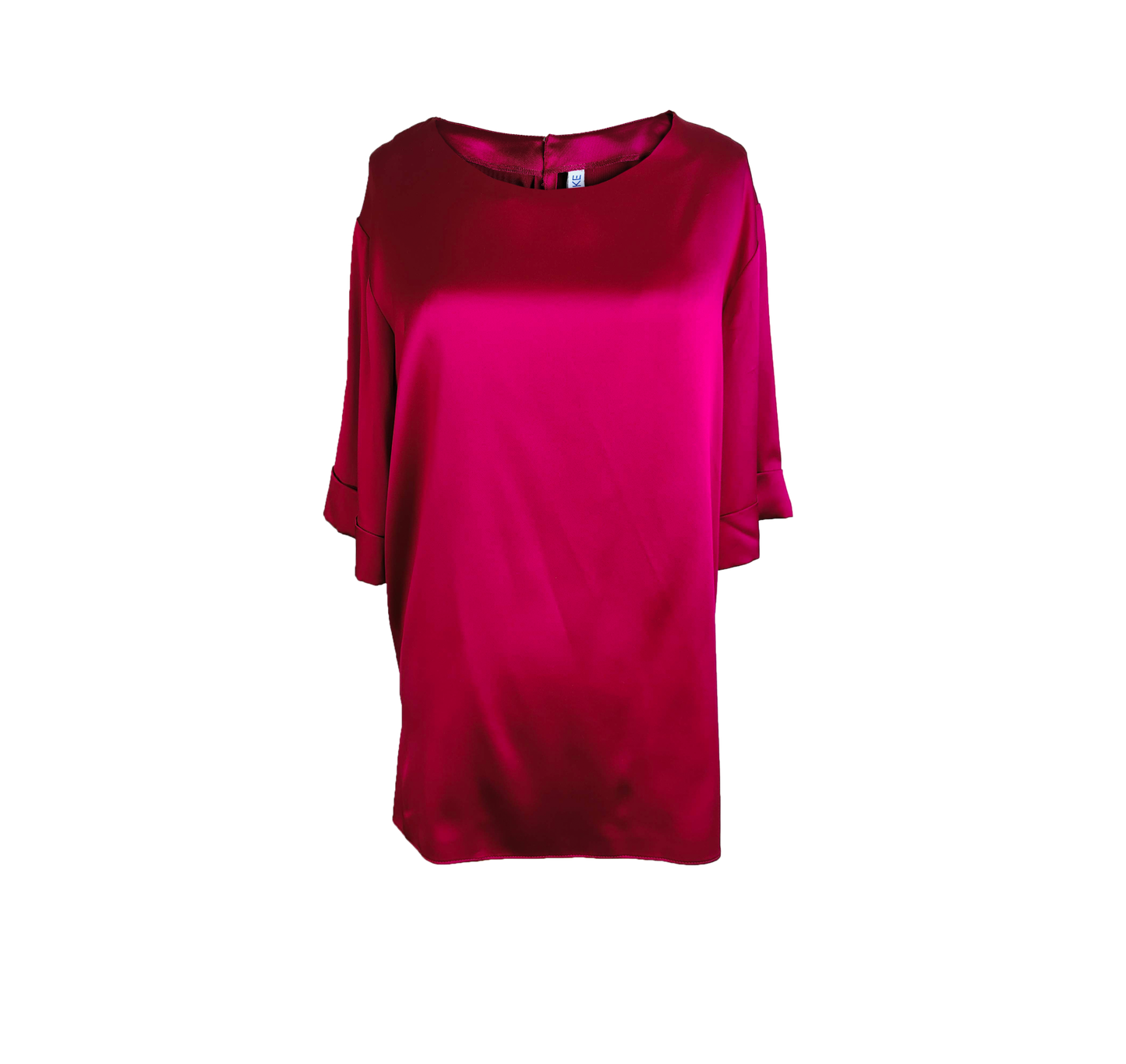 Long sheen fuchsia top with folded sleeves 