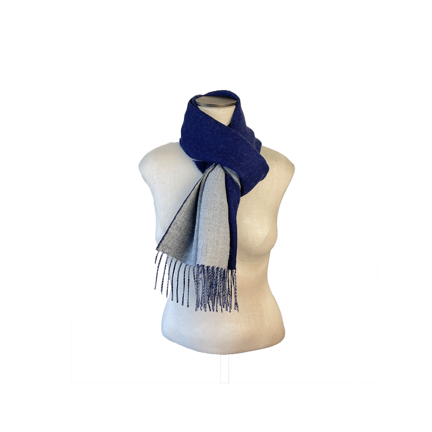 Alpaca Double Face Scarf in Navy and Grey
