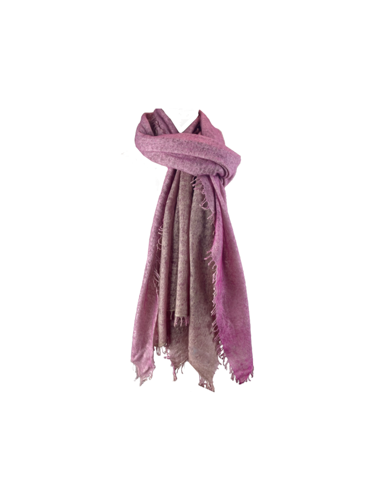 Wrapped cashmere fringed scarf in pink and tan 