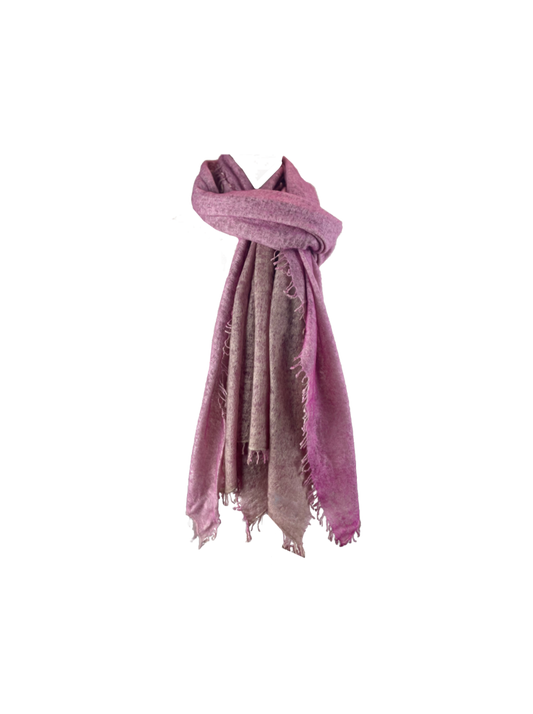 Wrapped cashmere fringed scarf in pink and tan 