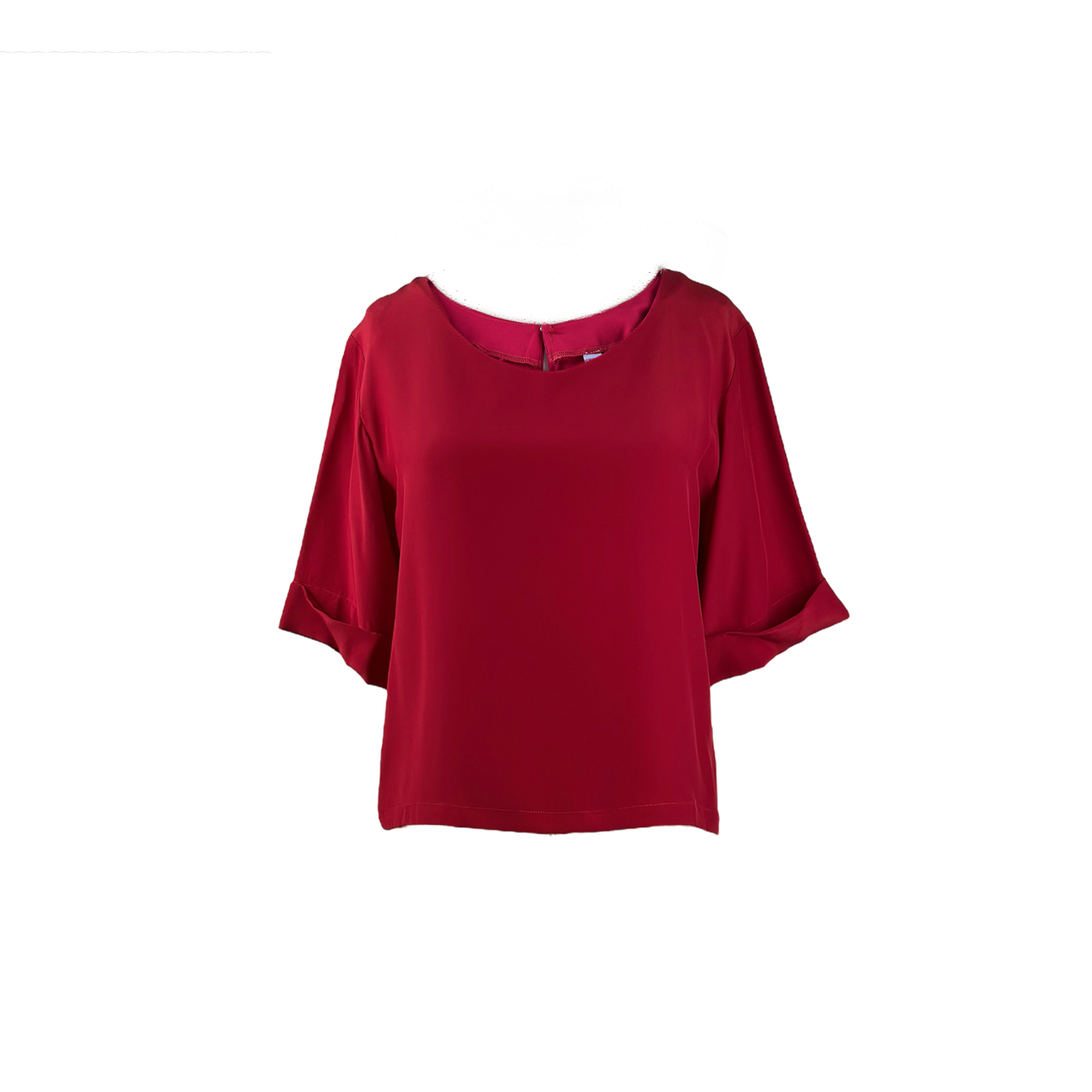 Red boxy silk top with folded sleeves