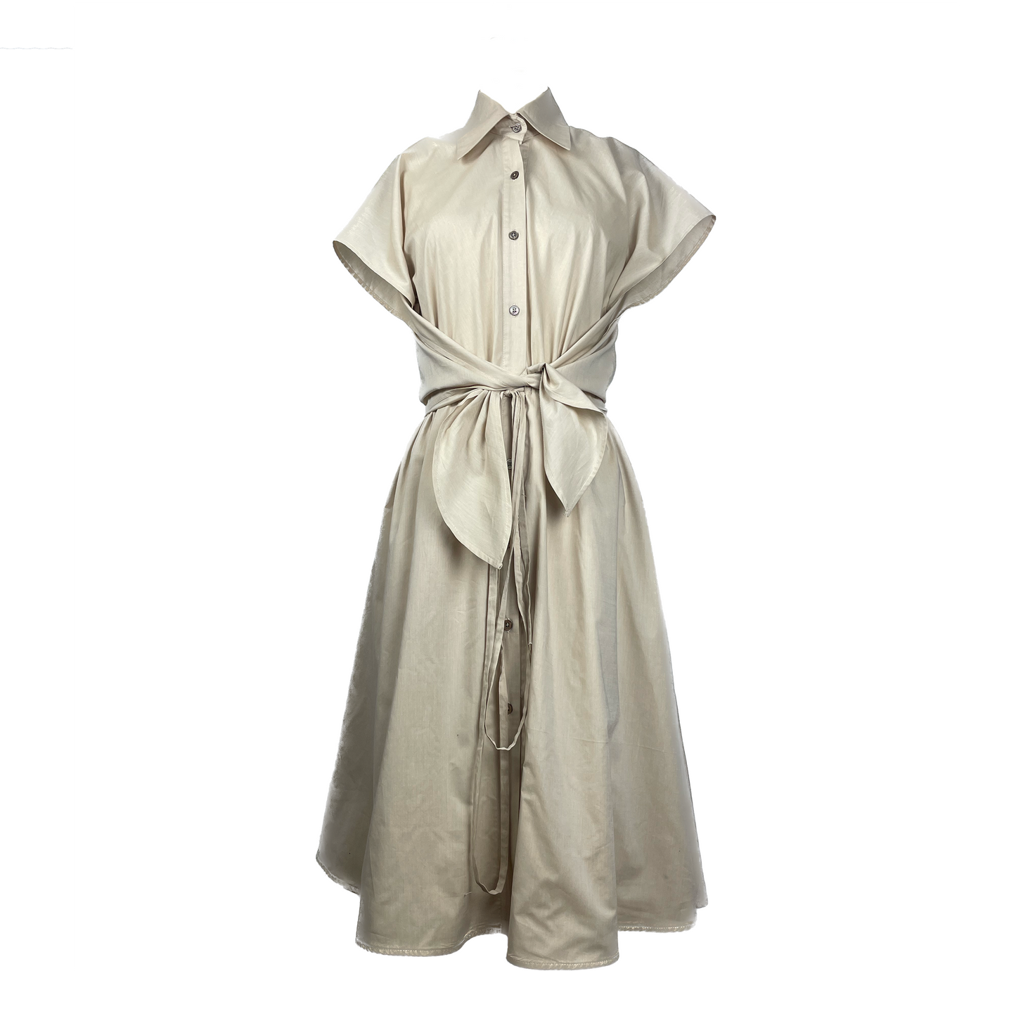 Cotton soft sage dress with button detailing and adjustable waist