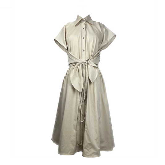 Cotton soft sage dress with button detailing and adjustable waist