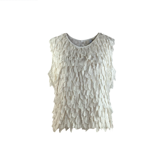 Cropped white boxy top with fringed white cotton petals