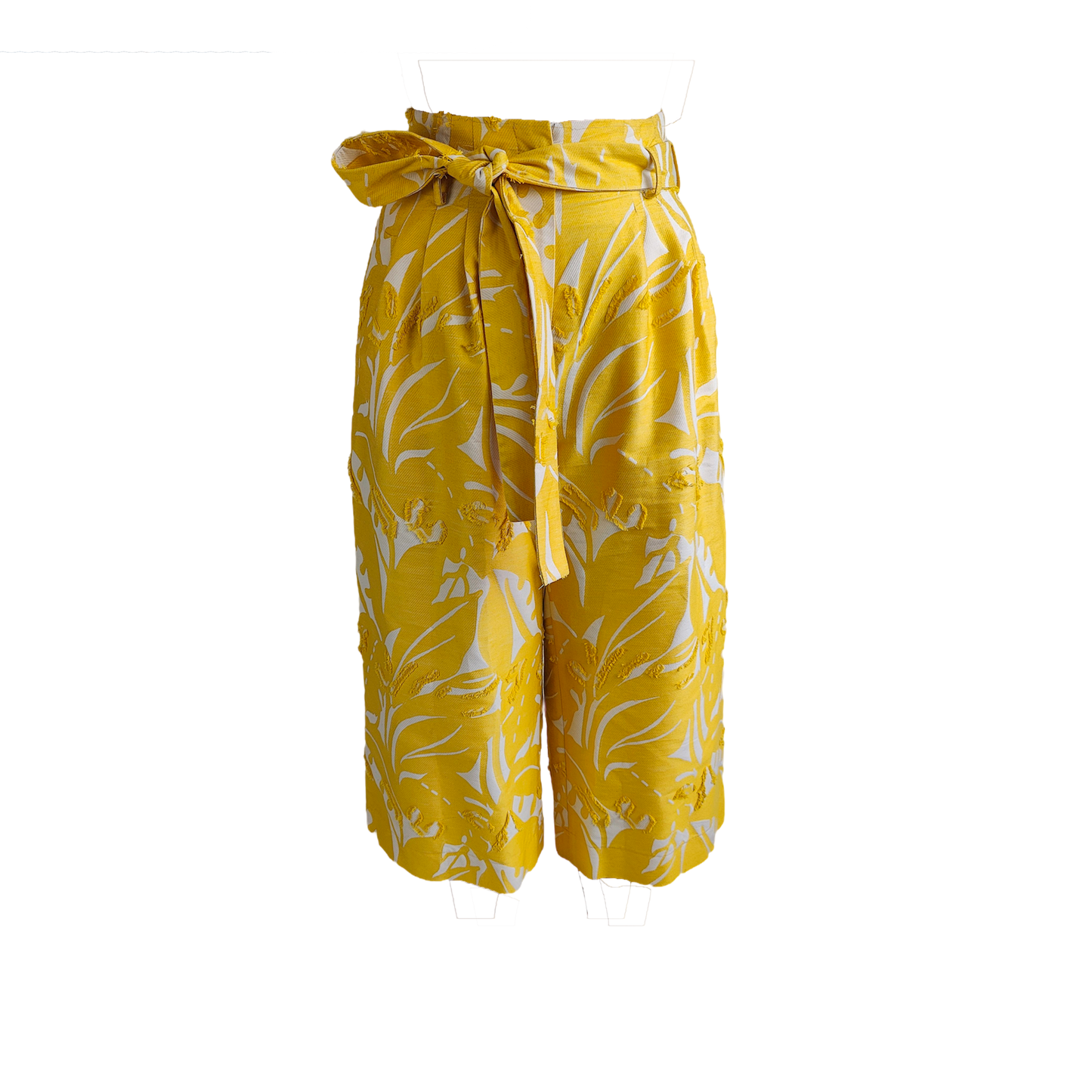 Reversible yellow cropped wide leg gaucho style pant with white patterns