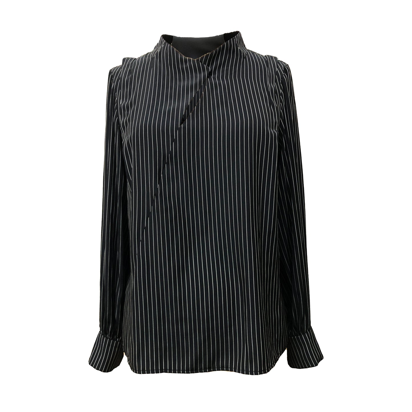 Black and white striped cupro blouse