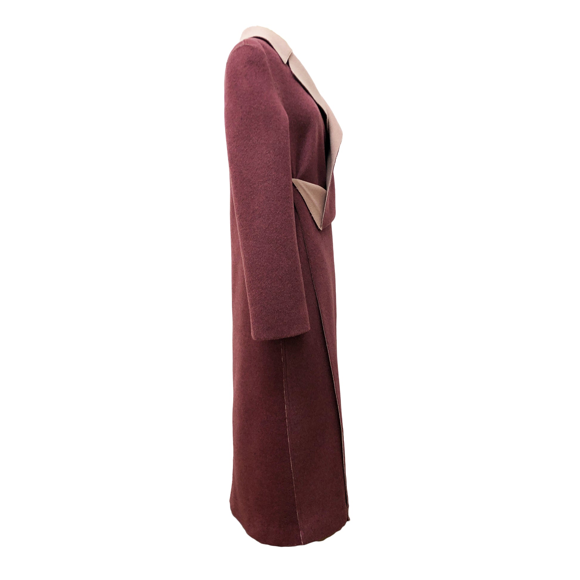Side of tailored look double-face wool and cashmere blend raspberry pink coat