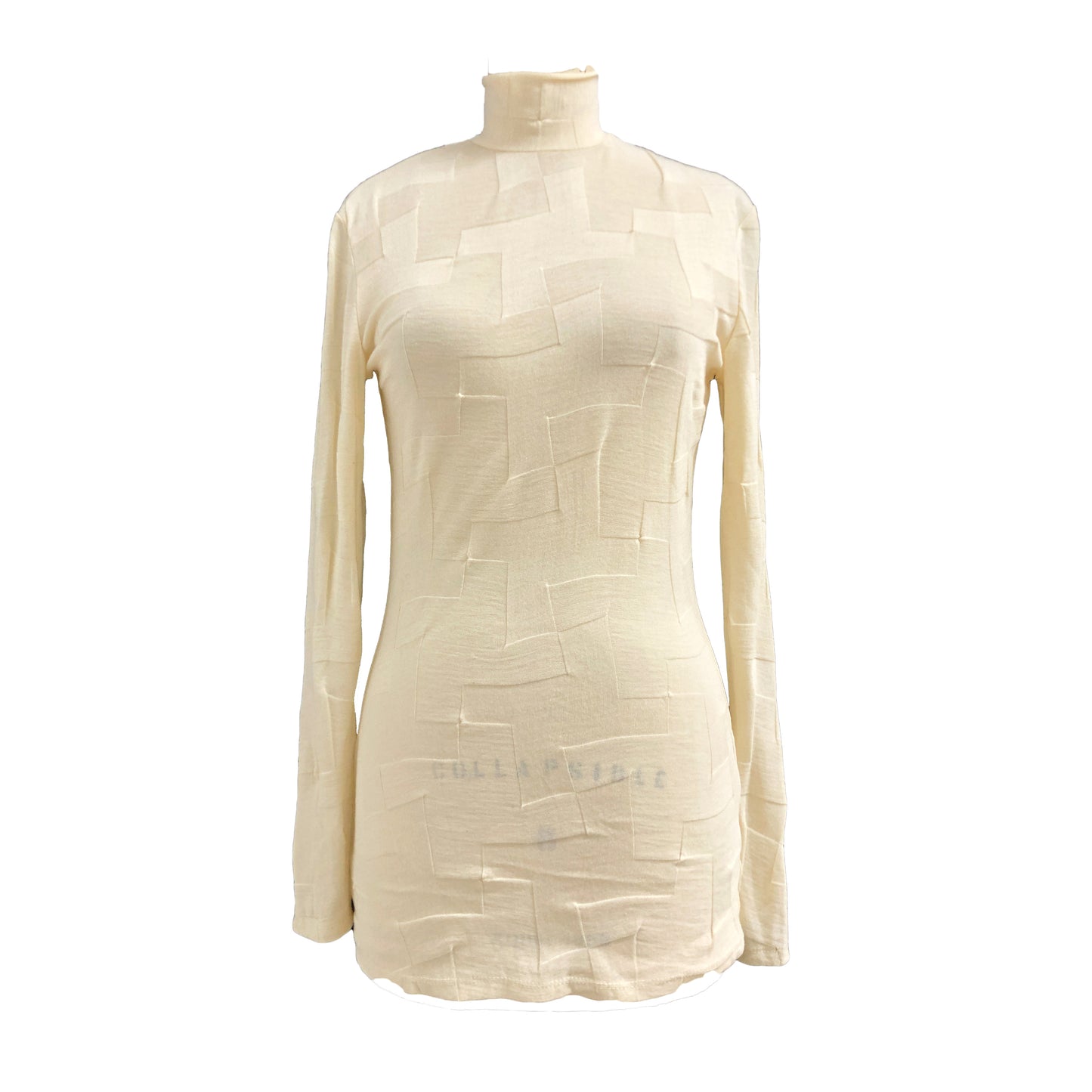 Ivory wool and elastane blend turtleneck with geometric patterns