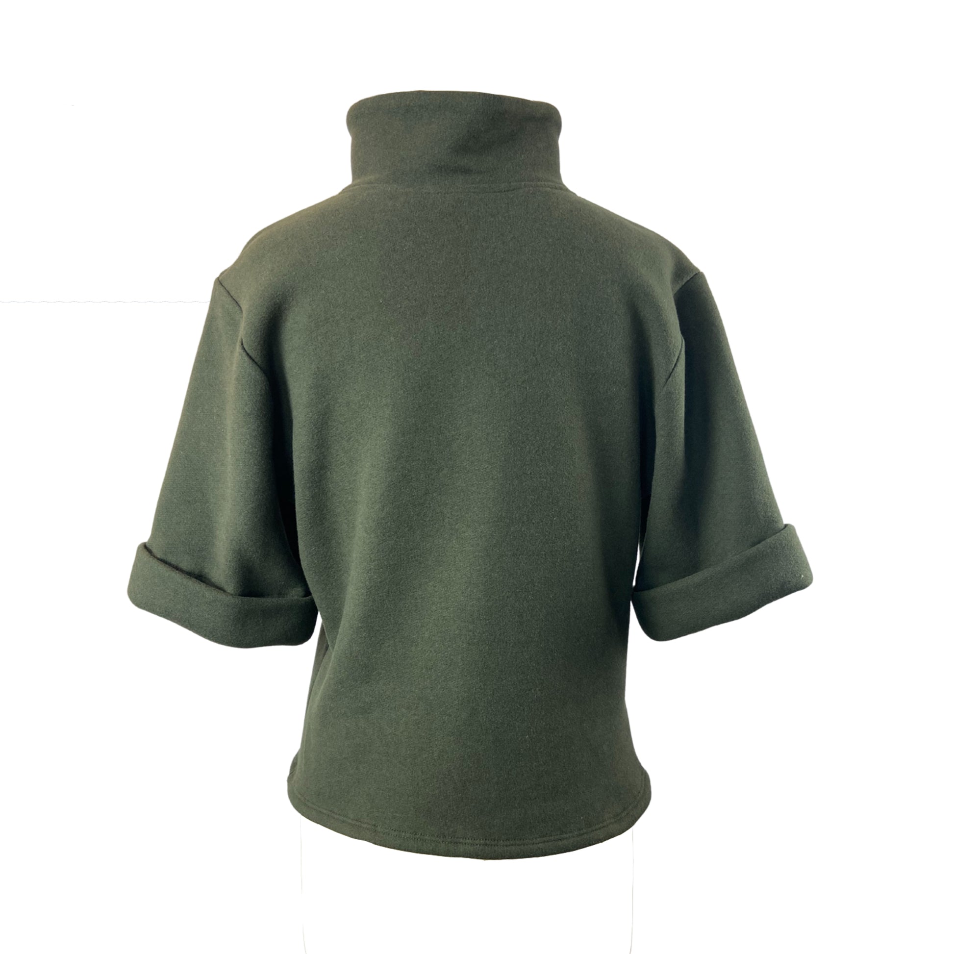 Olive sweater with short sleeves and fold over collar