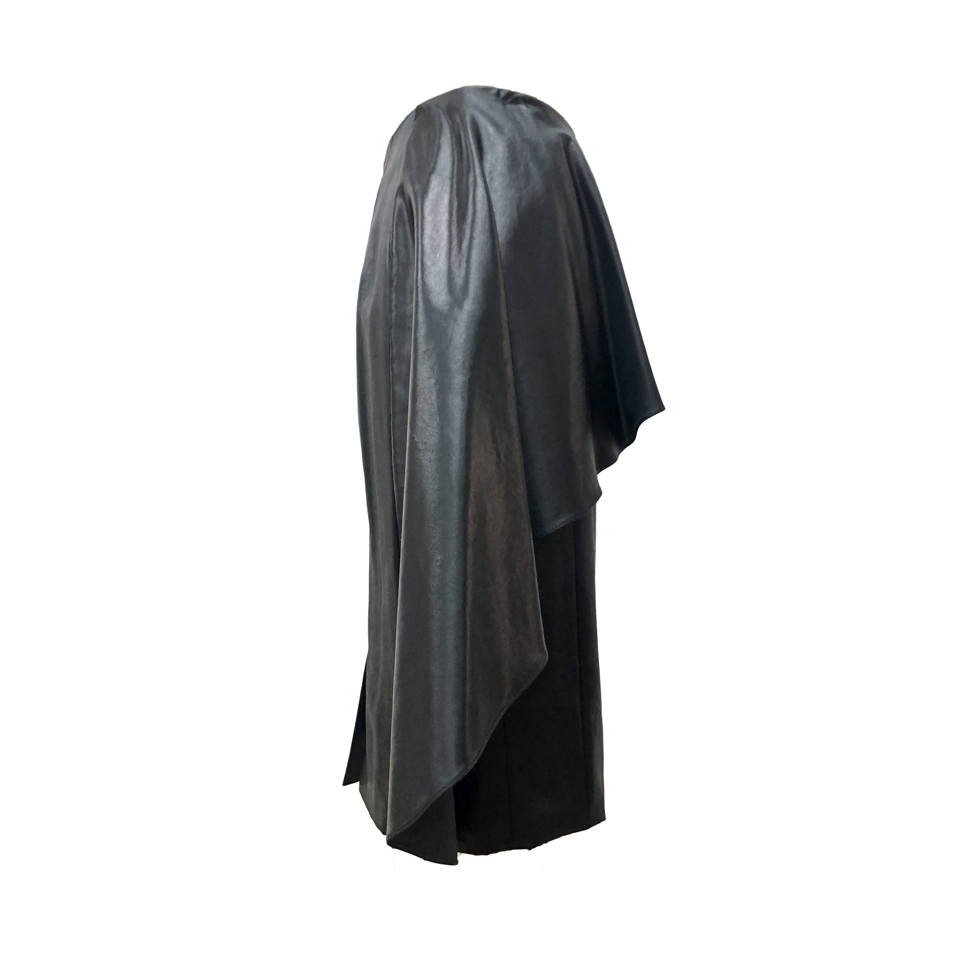 Shiny black cotton viscose pencil skirt with an asymmetric side flounce