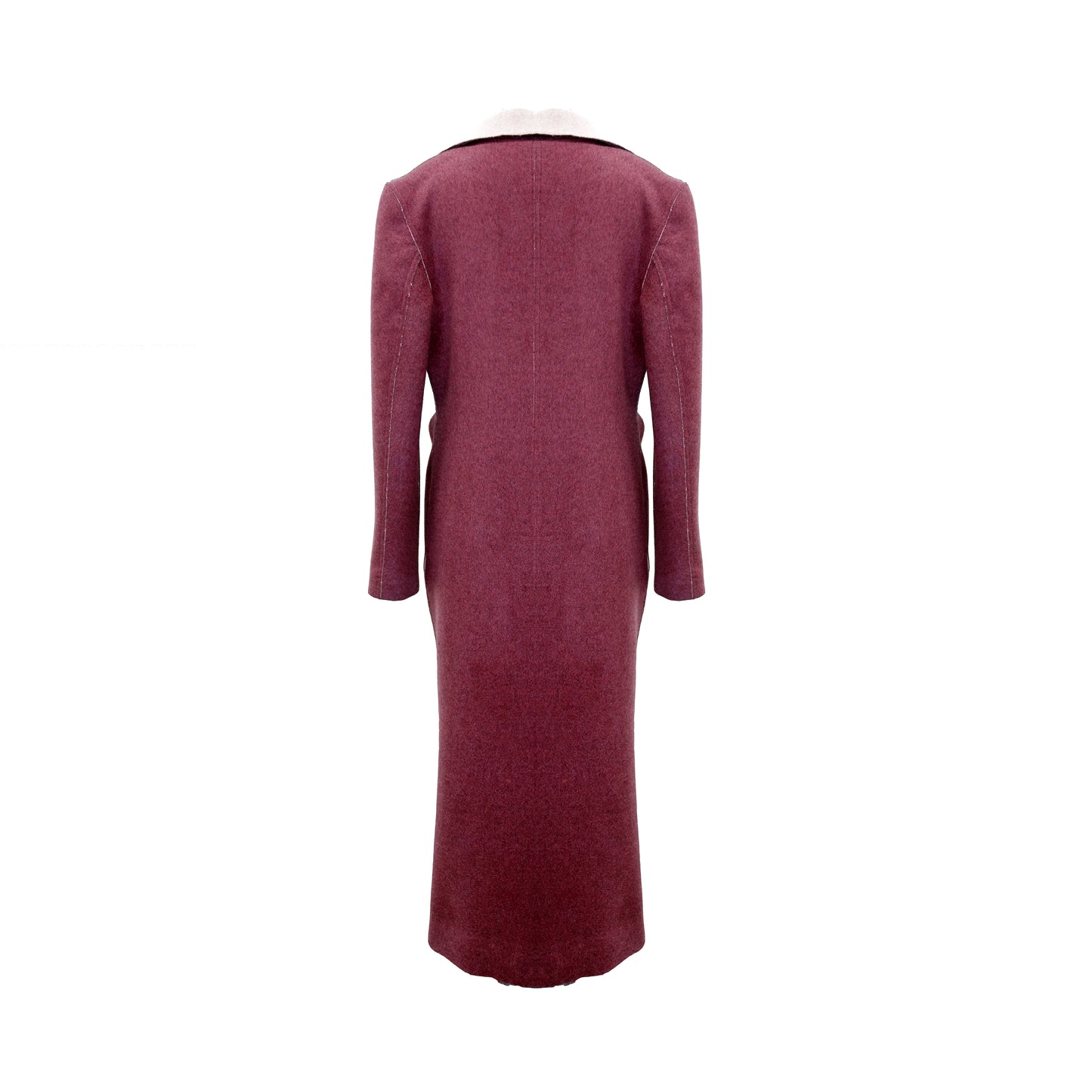 Back of tailored look double-face wool and cashmere blend raspberry pink coat