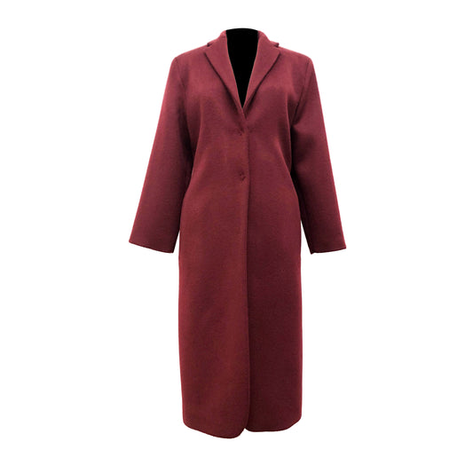 Two toned burgundy coat in a streamlined silhouette