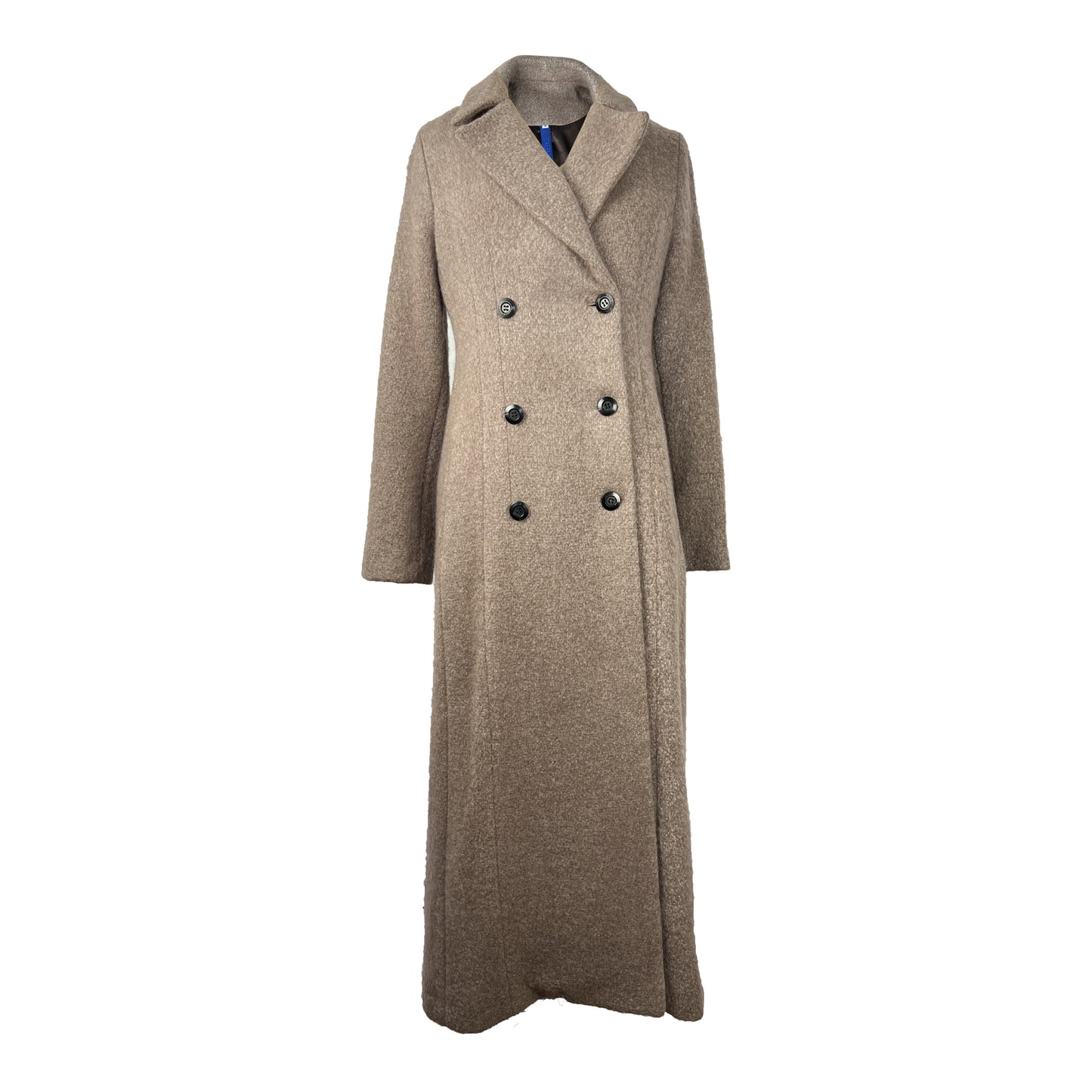 Mocha Beige classic maxicoat with long fit and slim appearance made of mohair blend with wool
