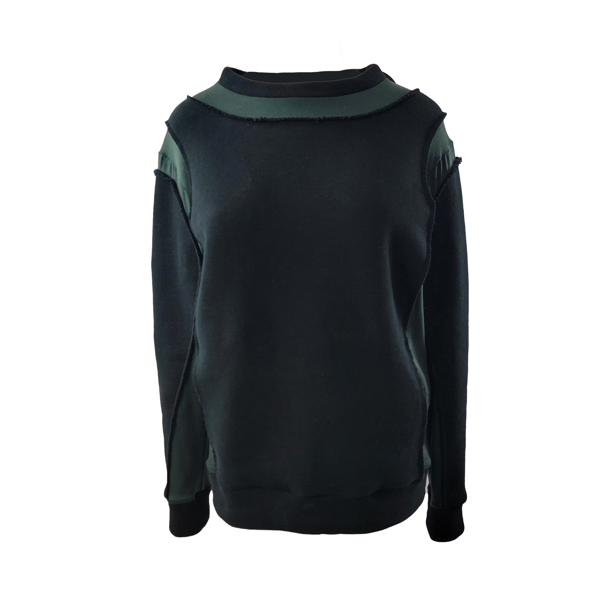 Jersey and Lyocell / cotton sweat shirt with incorporated front seam inset pocket in Black and Bottle Green