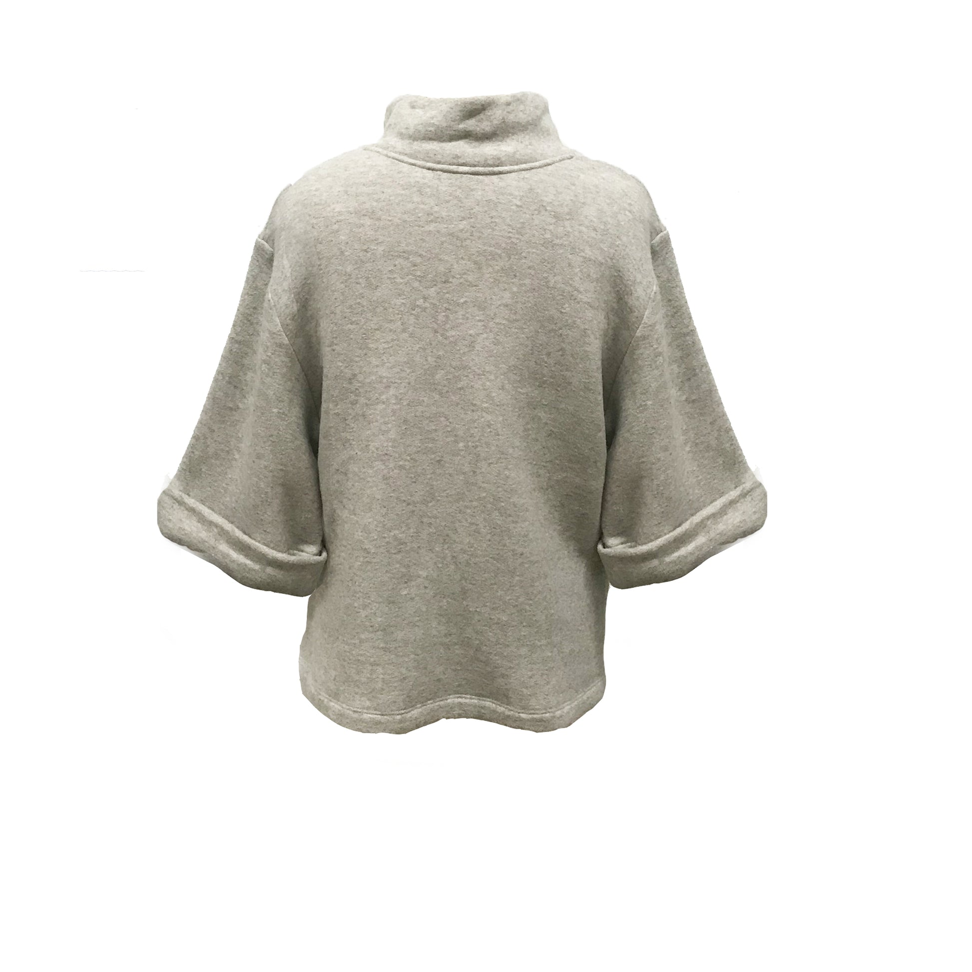Gray sweater with short sleeves and fold over collar