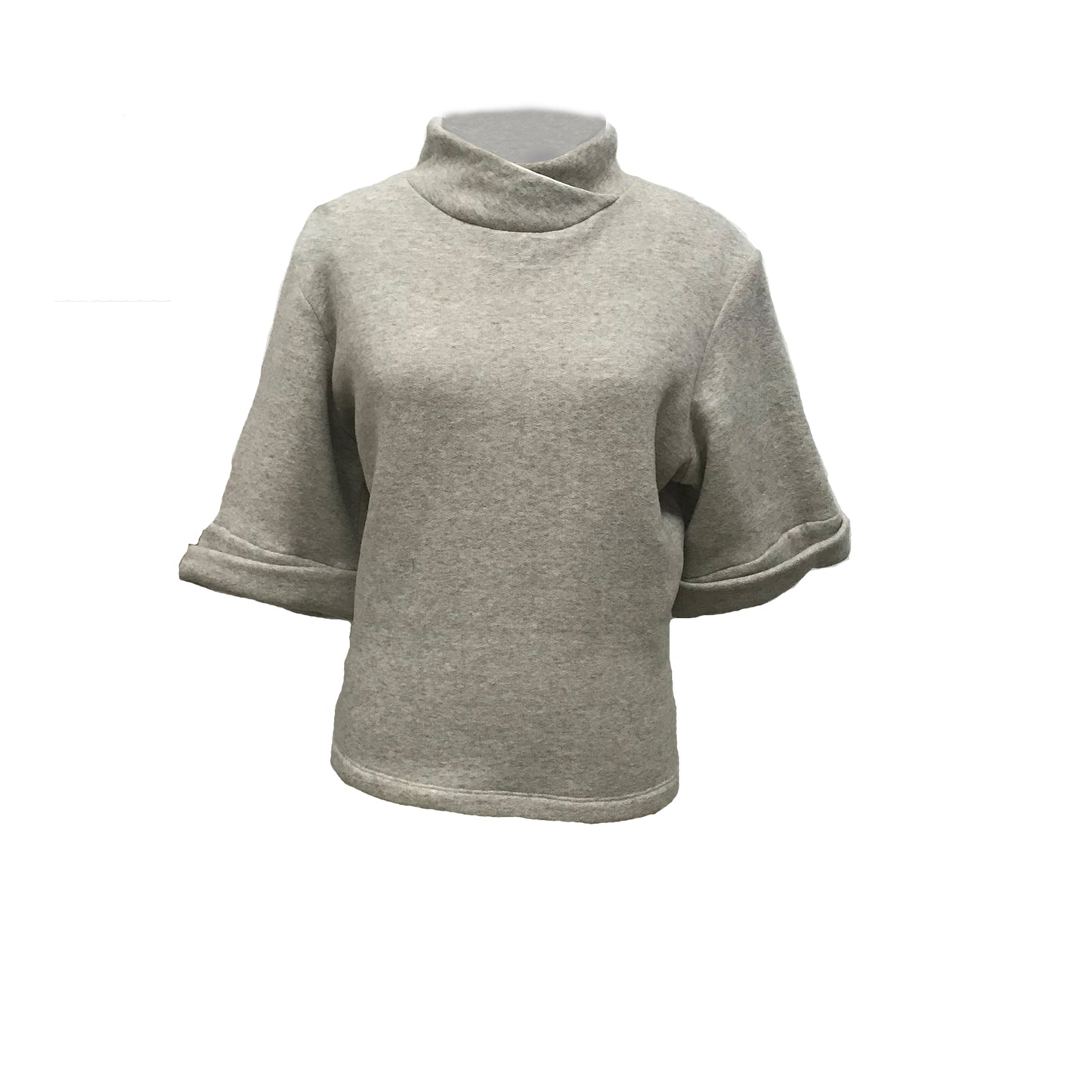 Gray sweater with short sleeves and fold over collar