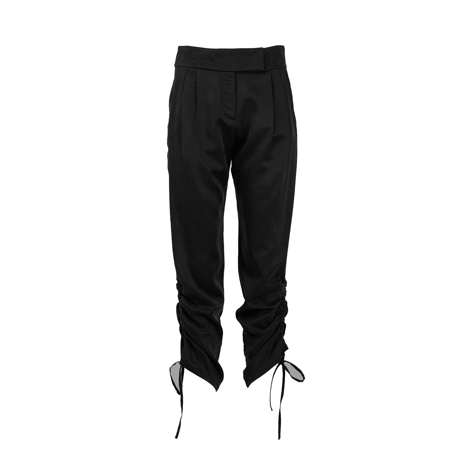 Pants with contoured waist band and side drawstring detail in Black