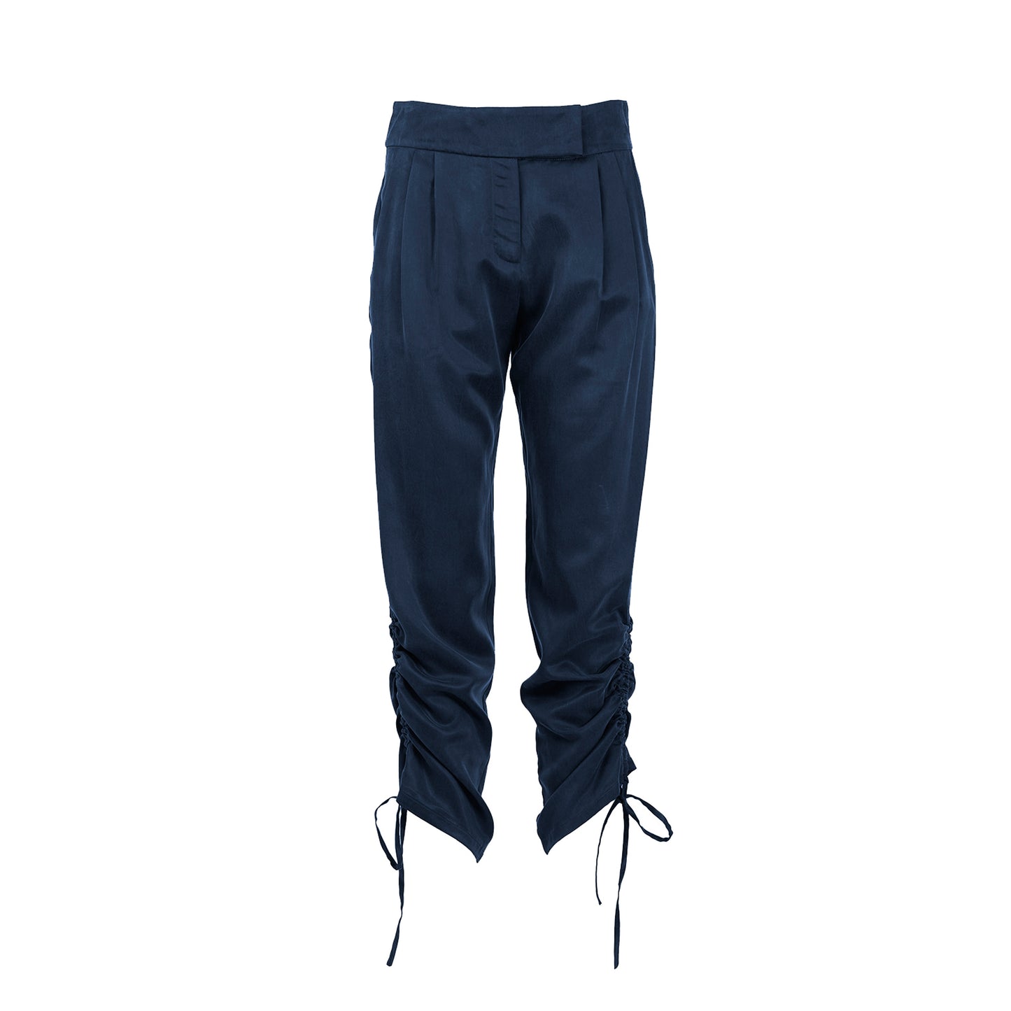 Pants with contoured waist band and side drawstring detail in Navy
