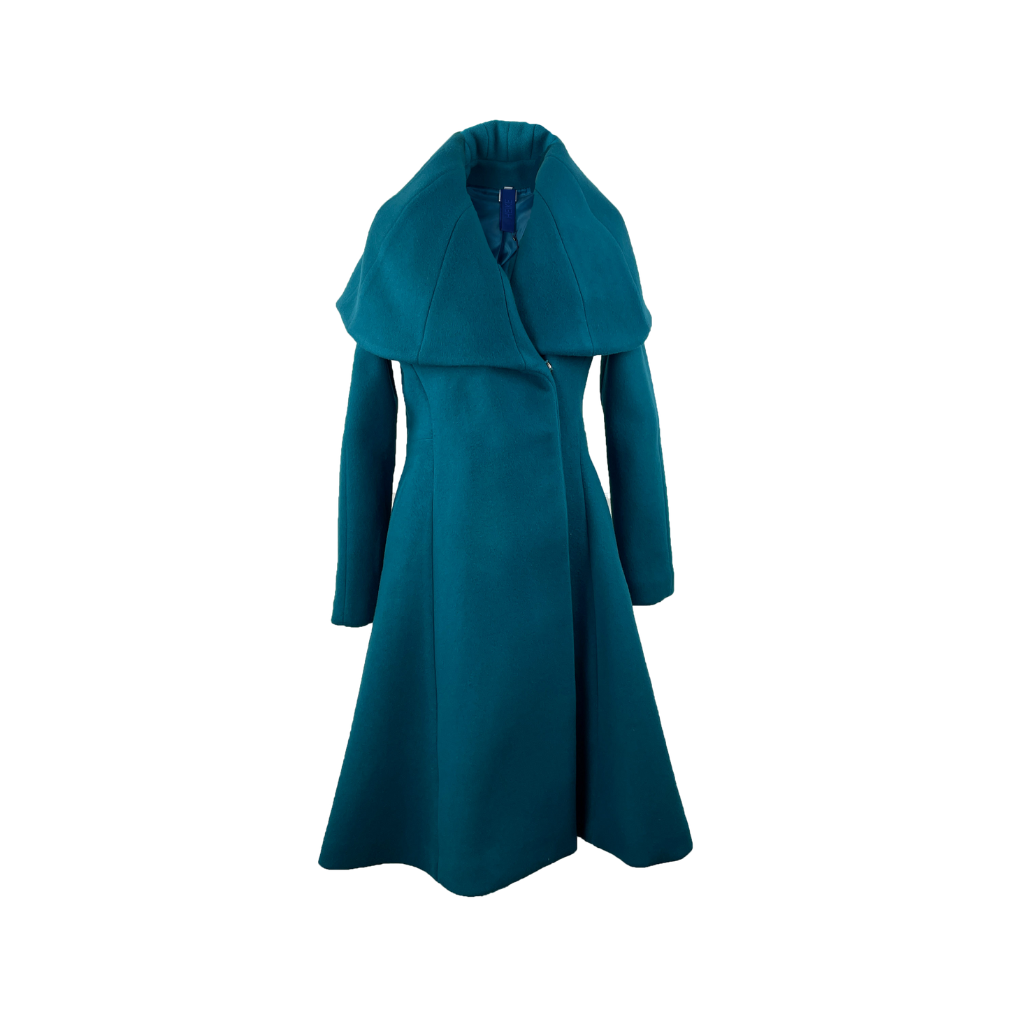 Peacock blue cape collar double breasted coat