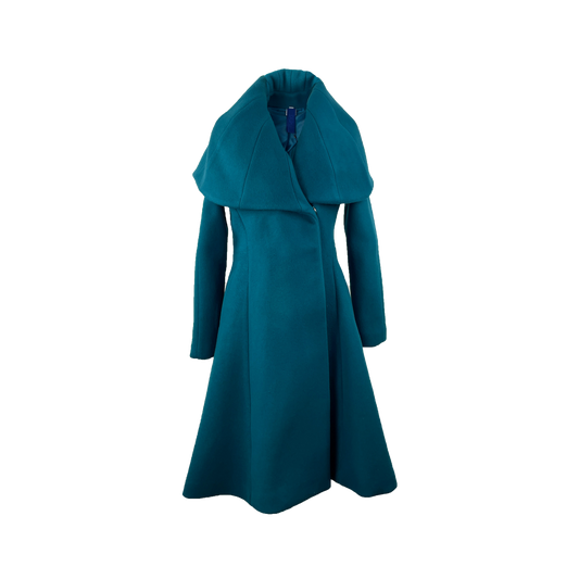 Peacock blue cape collar double breasted coat