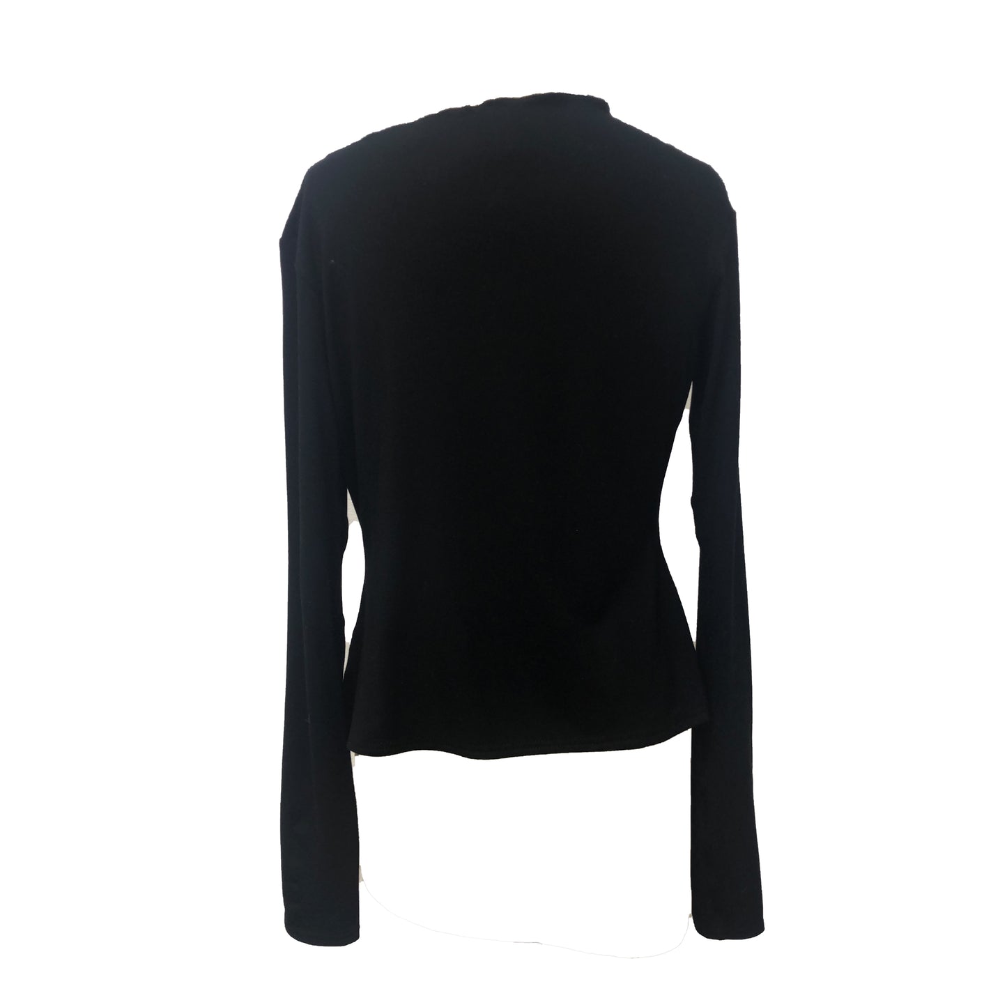 Back of bamboo asymmetrically draped long sleeve top in black